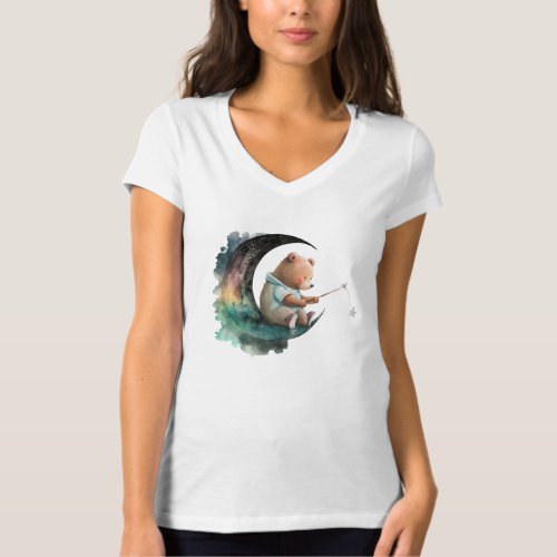 Cute Teddy Bear on the Moon Plush Cartoon Bear T_Shirt
