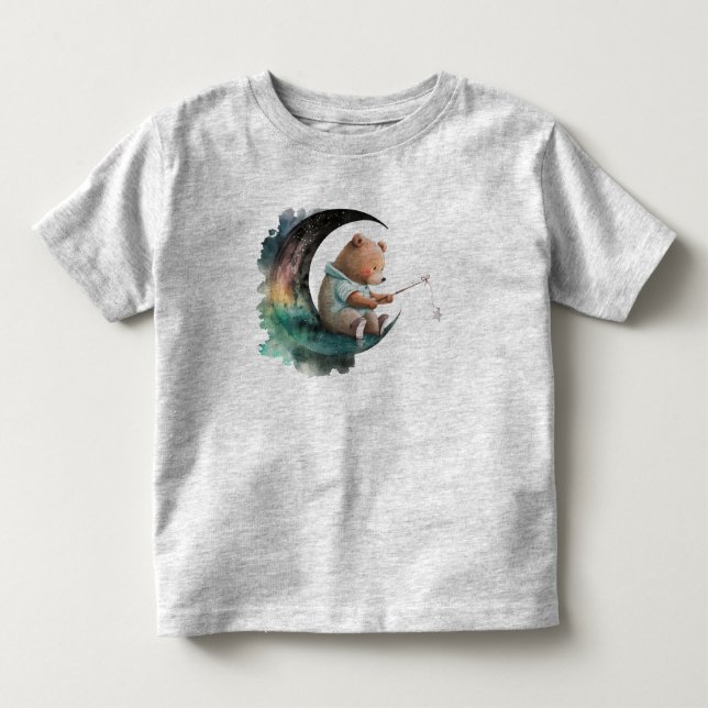 Cute Teddy Bear on the Moon, Plush Cartoon Bear Toddler T-shirt (Front)