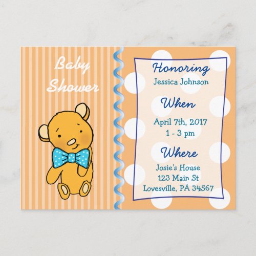 Cute Teddy Bear Orange Baby Shower Invitation