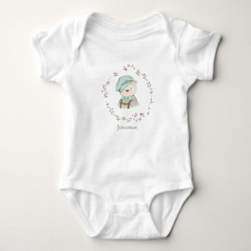 Cute Teddy Bear Overalls Hat Personalized Name Baby Bodysuit