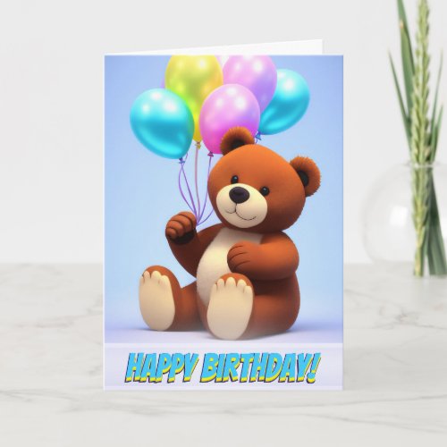 Cute Teddy Bear Party Balloons Birthday Card