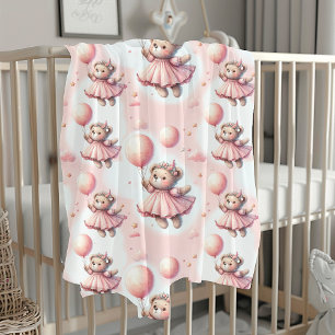 Cute Teddy Bear Pastel Pink Watercolor Baby Blanket