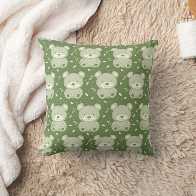 Cute Teddy Bear Pattern Green Plush Bear Throw Pillow (Blanket)