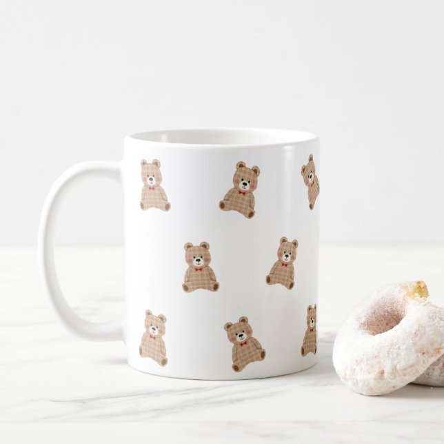 Cute Teddy Bear Pattern Mug – Aesthetic Cozy Gift  (With Donut)