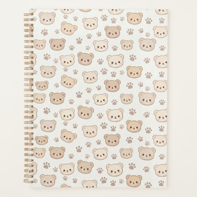 Cute Teddy Bear Pattern Notebook Cover Background (Front)