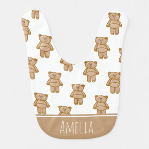 Cute Teddy Bear Pattern Personalised Baby Bib