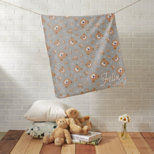 Cute Teddy Bear Pattern Personalized Baby Blanket