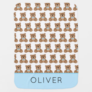 Cute Teddy Bear Pattern Personalized Boy Baby Blanket
