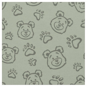 Cute Teddy Bear Paws Boho Boy Baby Kids Sage Green Fabric