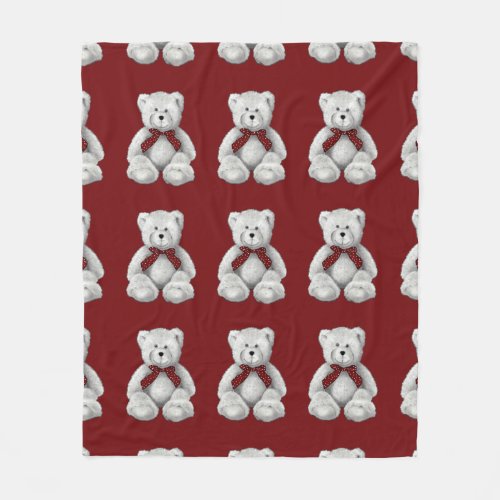 Cute Teddy Bear Pencil Drawing Polka Dots Fleece Blanket