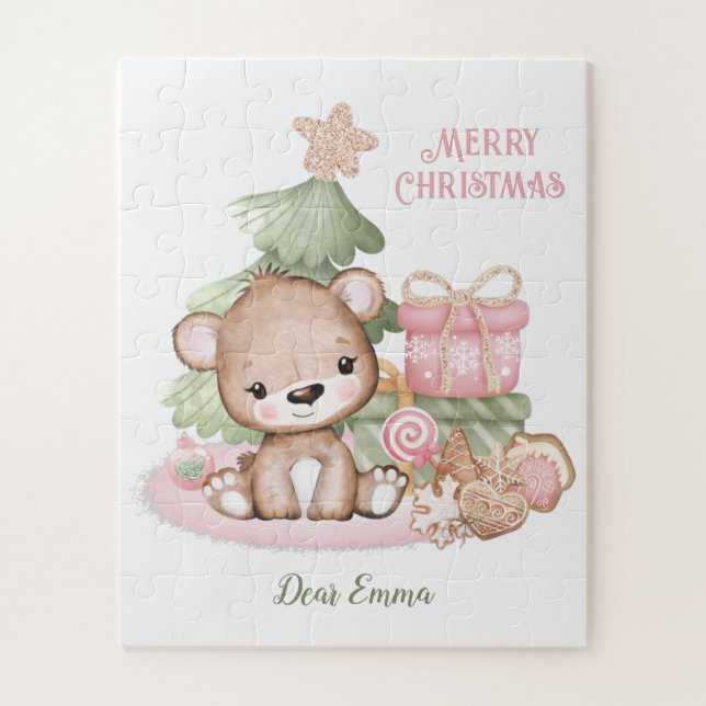 Cute Teddy Bear Personalized Christmas Jigsaw Puzzle (Vertical)