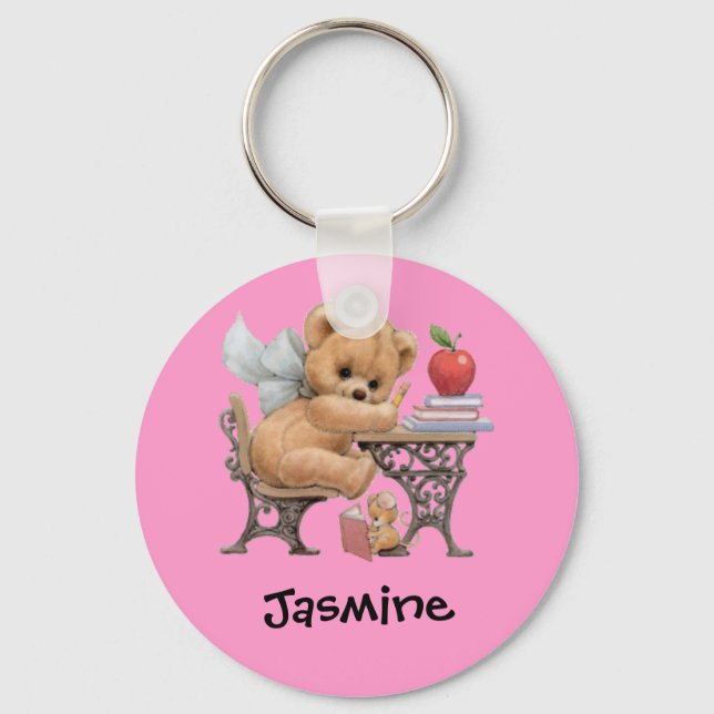Cute Teddy Bear Personalized Name Gift Keychain (Front)