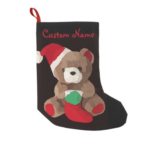 Cute Teddy Bear Personalized name Small Christmas Stocking