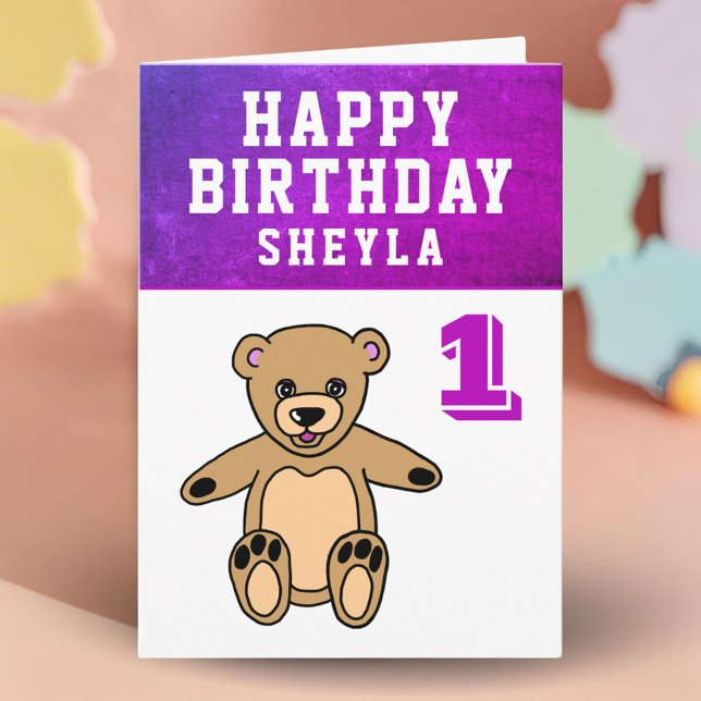 Cute Teddy Bear Photo Girl 1st Birthday   Card (Creator Uploaded)
