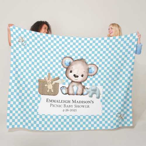 Cute Teddy Bear Picnic Baby Shower Fleece Blanket
