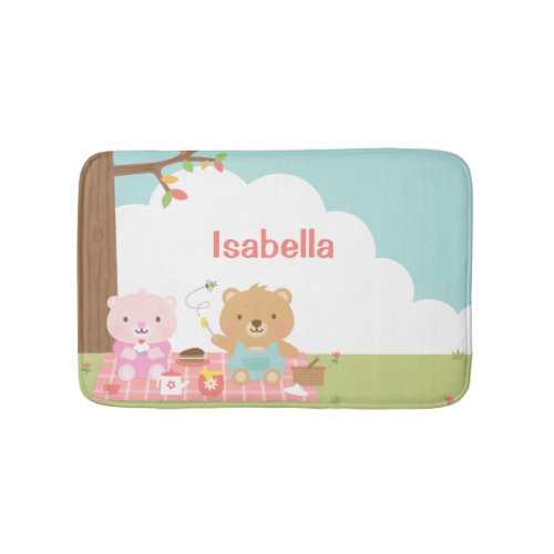 Cute Teddy Bear Picnic Outdoor Kids Room Decor Bath Mat