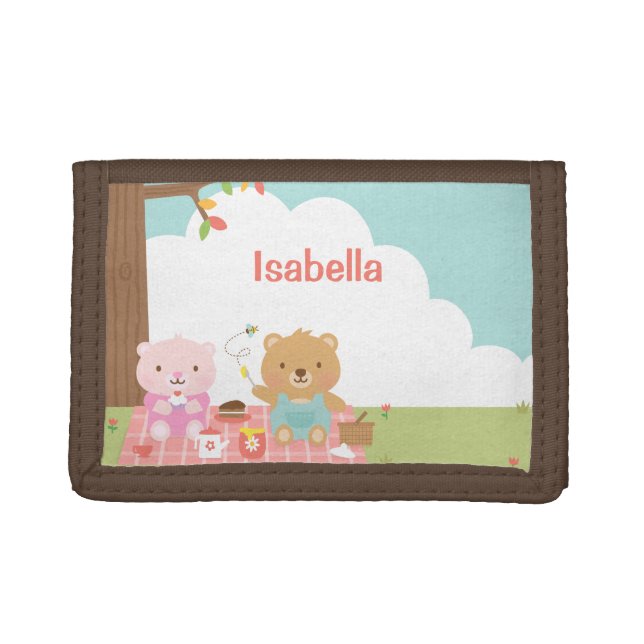 Cute Teddy Bear Picnic Party Outdoor For Kids Trifold Wallet (Front)