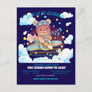 Cute Teddy Bear Pilot Airplane Art Postcard