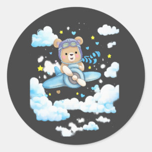 Cute Teddy Bear Pilot Airplane Classic Round Sticker