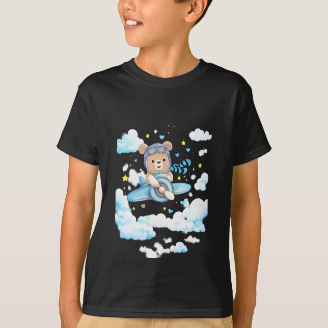 Cute Teddy Bear Pilot Airplane T-Shirt (Front)