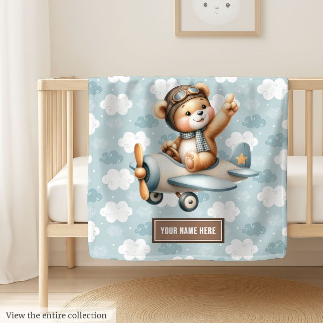 Cute Teddy Bear Pilot Baby Shower Gift Blanket (Cute Teddy Bear Pilot Baby Shower Gift Blanket)