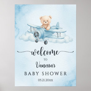 Cute Teddy Bear Pilot Baby Shower Welcome Poster