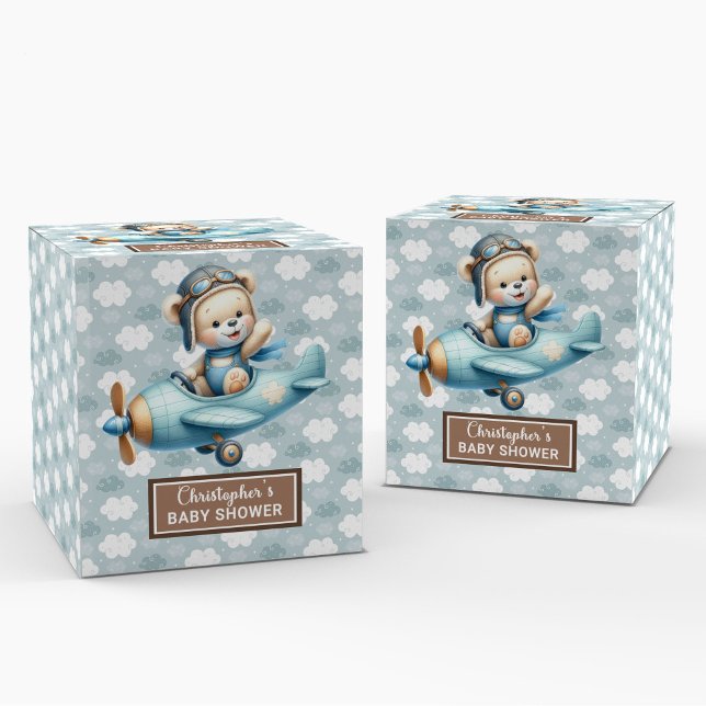 Cute Teddy Bear Pilot Blue Baby Party Favor Box (Cute Teddy Bear Pilot Blue Baby Party Favor Box)