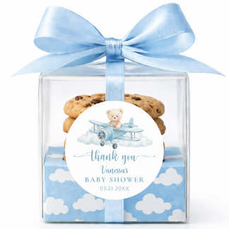 Cute Teddy Bear Pilot Blue Baby Shower Thank You Classic Round Sticker