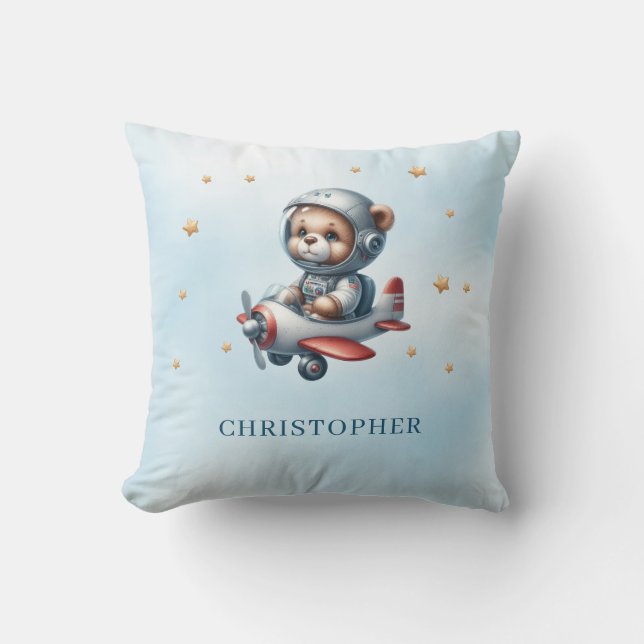 Cute teddy bear pilot boy baby shower gift throw pillow (Front)