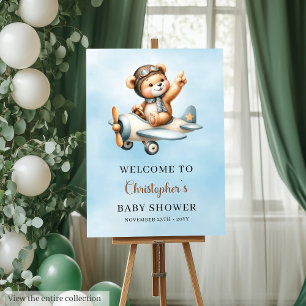 Cute Teddy Bear Pilot Boy Shower Welcome Poster