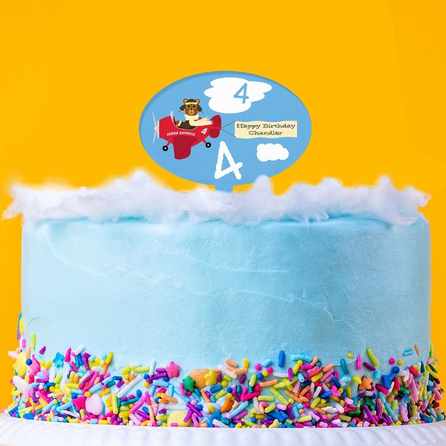 Cute Teddy Bear Pilot Custom Name and Age Birthday Cake Topper (Creator Uploaded)