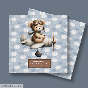 Cute Teddy Bear Pilot Guest Book Baby Shower Decor