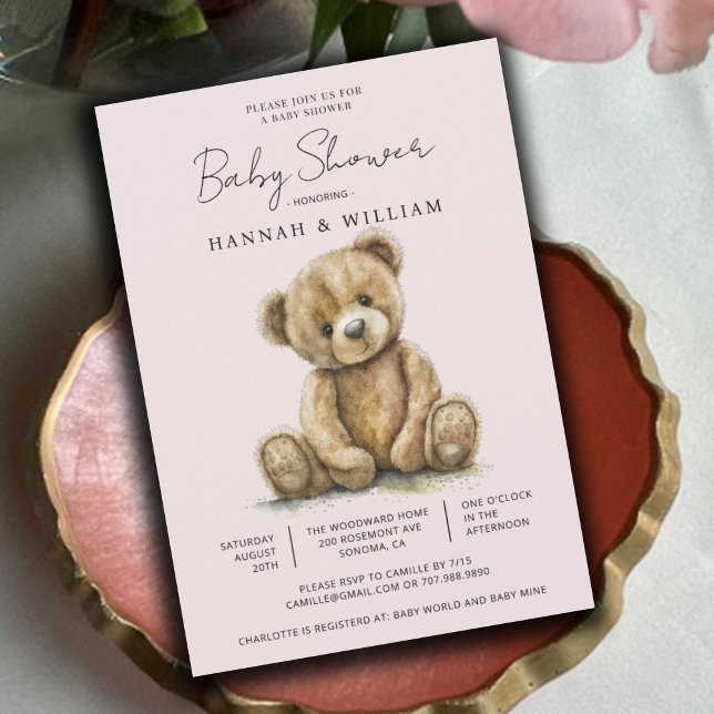 Cute Teddy Bear Pink Baby Girl Baby Shower Invitation (Creator Uploaded)
