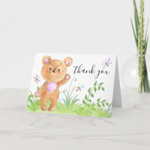 Cute Teddy Bear Pink Baby Girl Shower  Letterpress Thank You Card