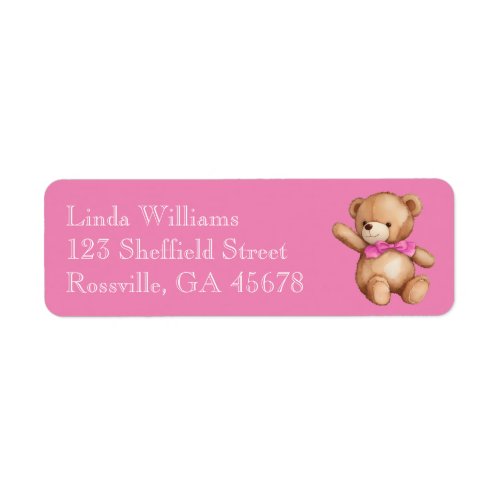 Cute Teddy Bear Pink Baby Shower Return Address Label