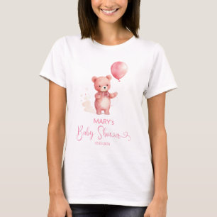 Cute Teddy Bear Pink Balloon Girl Mom To Be T-Shirt