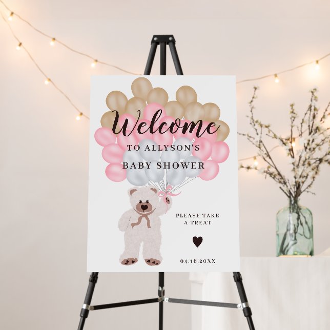 Cute teddy bear pink balloons boy baby shower foam board (In Situ (Stand))