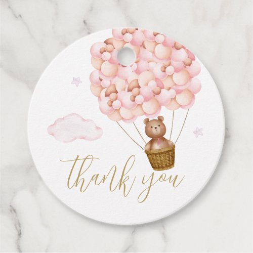 Cute Teddy Bear Pink Balloons Thank You Favor Tags