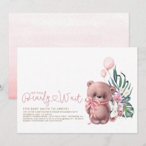 Cute Teddy Bear Pink Bearly Wait Girl Baby Shower