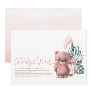 Cute Teddy Bear Pink Bearly Wait Girl Baby Shower Invitation