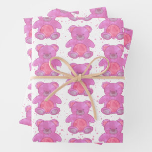 Cute Teddy Bear Pink Custom Wrapping Paper Sheets