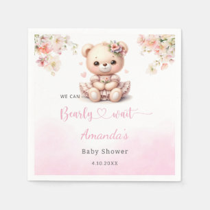 Cute Teddy Bear pink floral girl baby shower Napkins