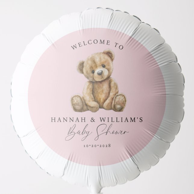 Cute Teddy Bear Pink Girl Baby Shower  Balloon (Front)
