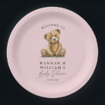 Cute Teddy Bear Pink Girl Baby Shower Paper Plates<br><div class="desc">Add a sweet touch to your baby shower table with this teddy bear paper plate design. Featuring a soft watercolor bear against a blush pink background, it blends charm with practicality for your celebration. These paper plates are perfect for serving food and desserts while keeping your theme cohesive. Personalize with...</div>