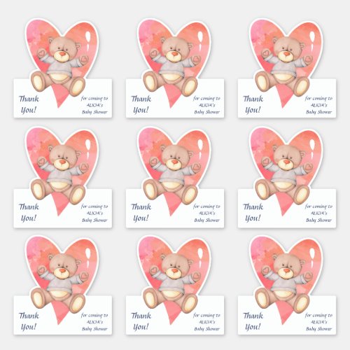 Cute Teddy Bear Pink Heart Baby Shower Sticker