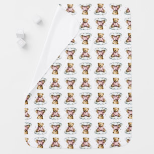 Cute Teddy Bear Pink PJs Sitting on a Cloud Baby Blanket