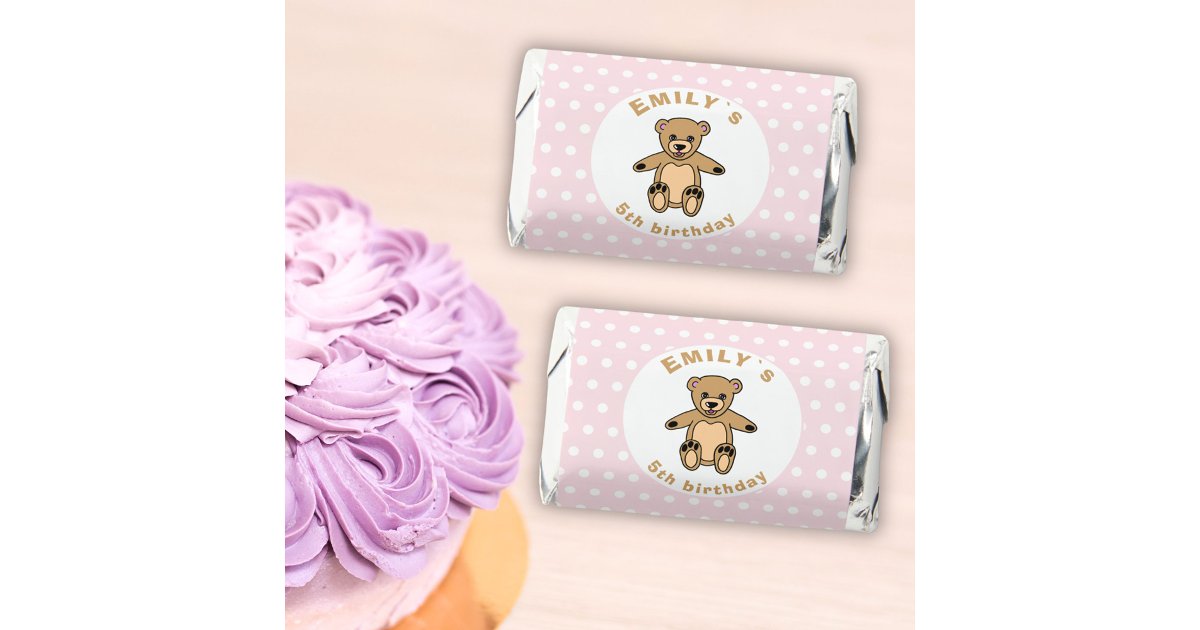 Cute Teddy Bear Pink Polka Dot Birthday Party Hershey's Miniatures | Zazzle