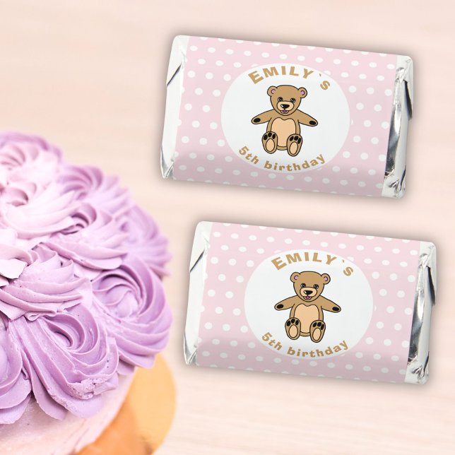 Cute Teddy Bear Pink Polka Dot Birthday Party Hershey's Miniatures (Creator Uploaded)