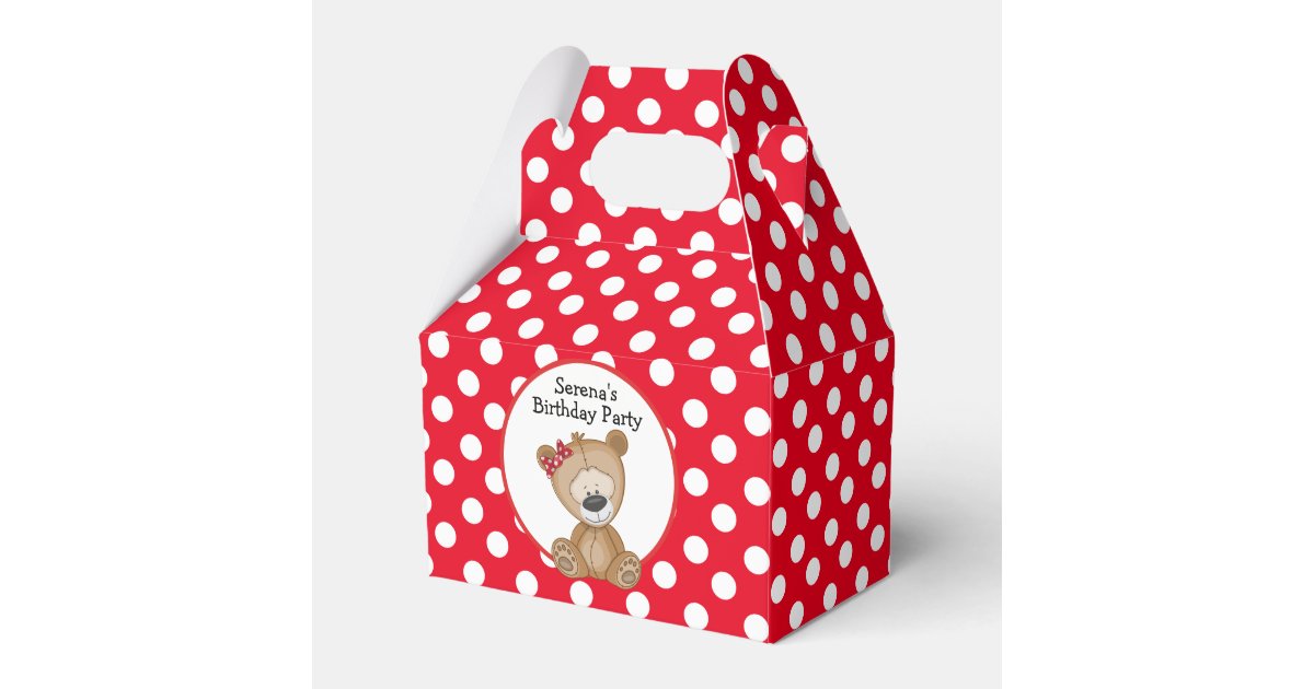 Cute Teddy Bear Polka Dots Birthday Favor Boxes | Zazzle