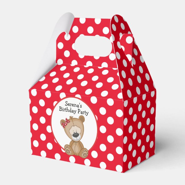 Cute Teddy Bear Polka Dots Birthday Favor Boxes (Front Side)
